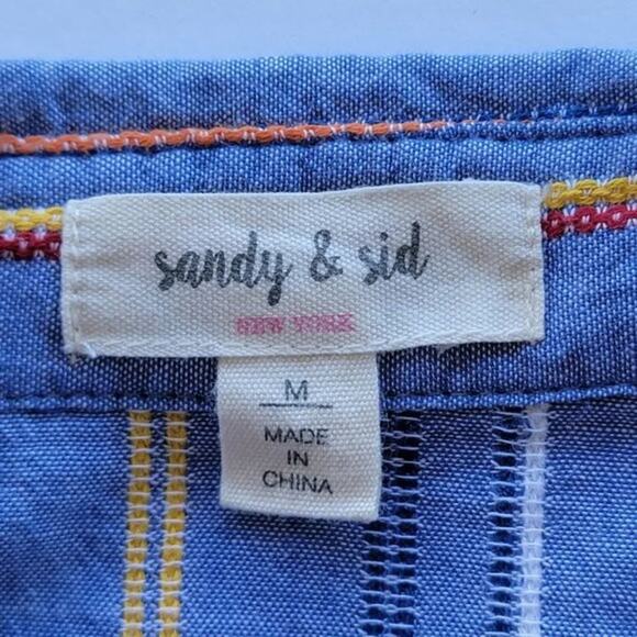 Sandy & Sid Striped Knot Button Down Blouse Womens Size M Blue Multi Cropped - Picture 8 of 10